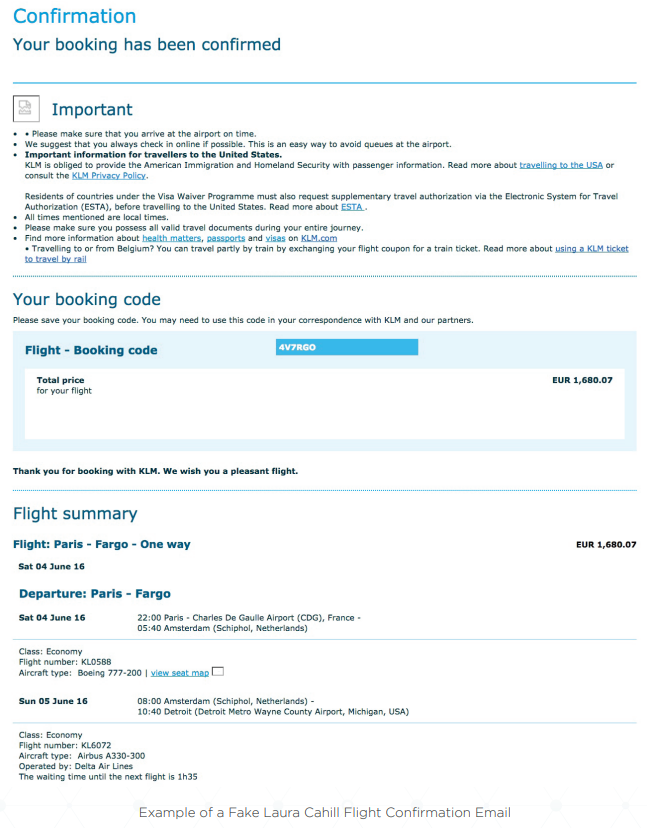 Email Scam Fake Airline Confirmation Receipt