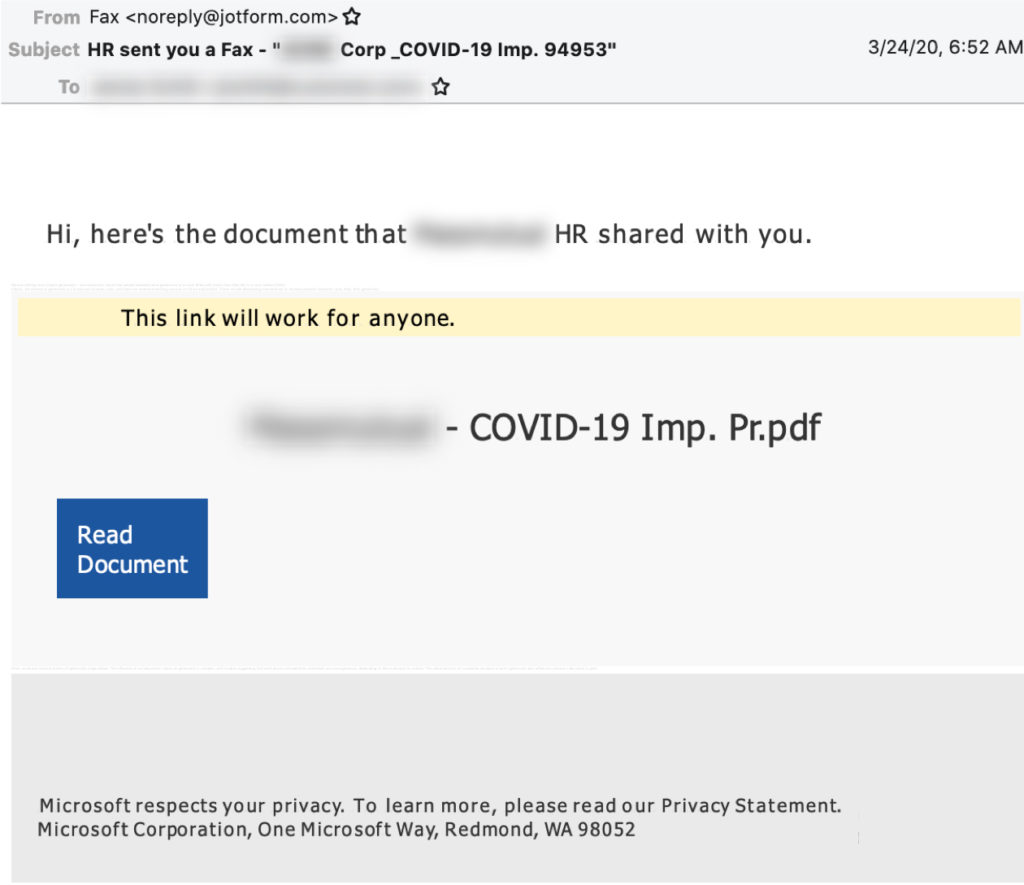 Microsoft Impersonated in COVID-19 Phishing Attack